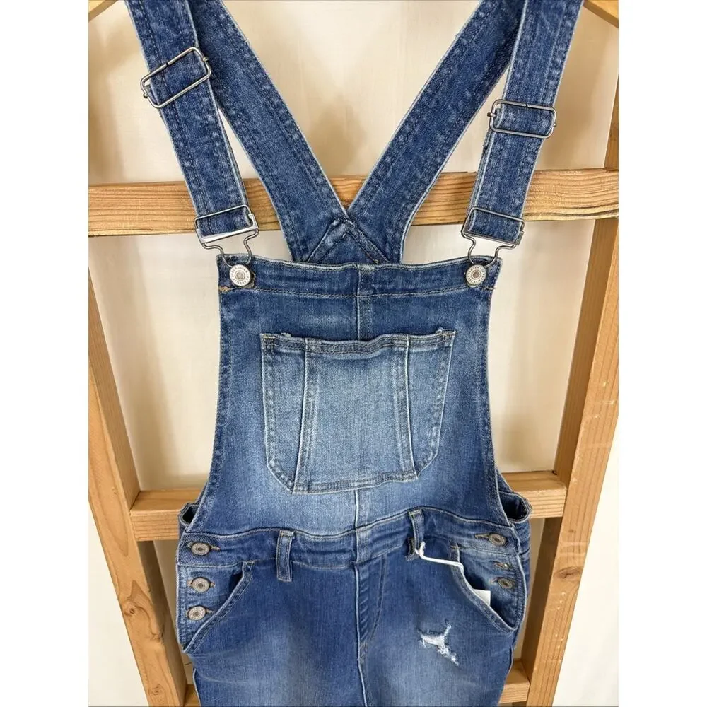 NWT KanCan Blue Distressed Pockets Adjustable Straps Denim Overalls #1427 SZ MD - Picture 2 of 12
